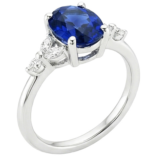 Bague Solitaire Saphir Bleu Avec Diamant Rond & Marquise 3.75 Carats