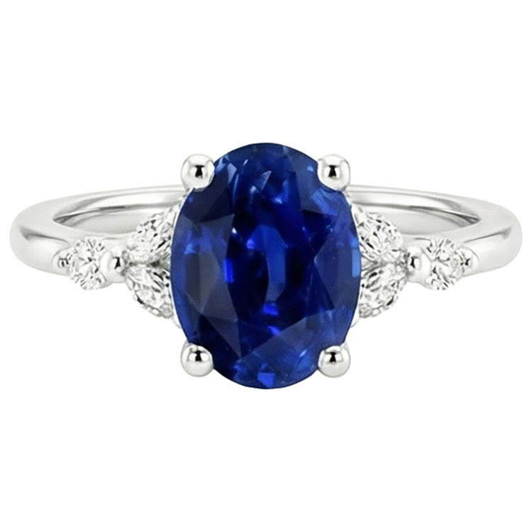 Bague Solitaire Saphir Bleu Avec Diamant Rond & Marquise 3.75 Carats