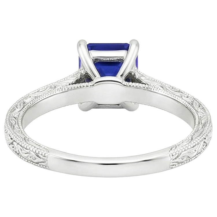 Bague Solitaire Saphir Bleu Avec Diamants Naturels Extraits des Mines ( et non cultivés en laboratoire ) Tige Millgrain 3.50 Carats