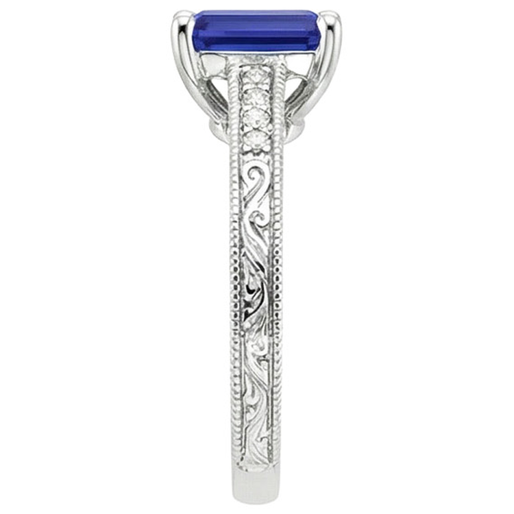 Bague Solitaire Saphir Bleu Avec Diamants Naturels Extraits des Mines ( et non cultivés en laboratoire ) Tige Millgrain 3.50 Carats