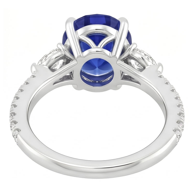 Bague Solitaire Saphir Bleu Avec Poire & Accent Diamant Rond 3 Carats