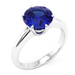Bague Solitaire Saphir Bleu De Forme Ronde Sertie De Griffes