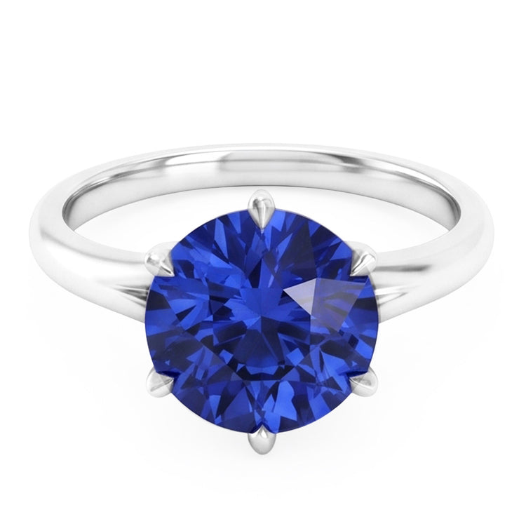 Bague Solitaire Saphir Bleu De Forme Ronde Sertie De Griffes