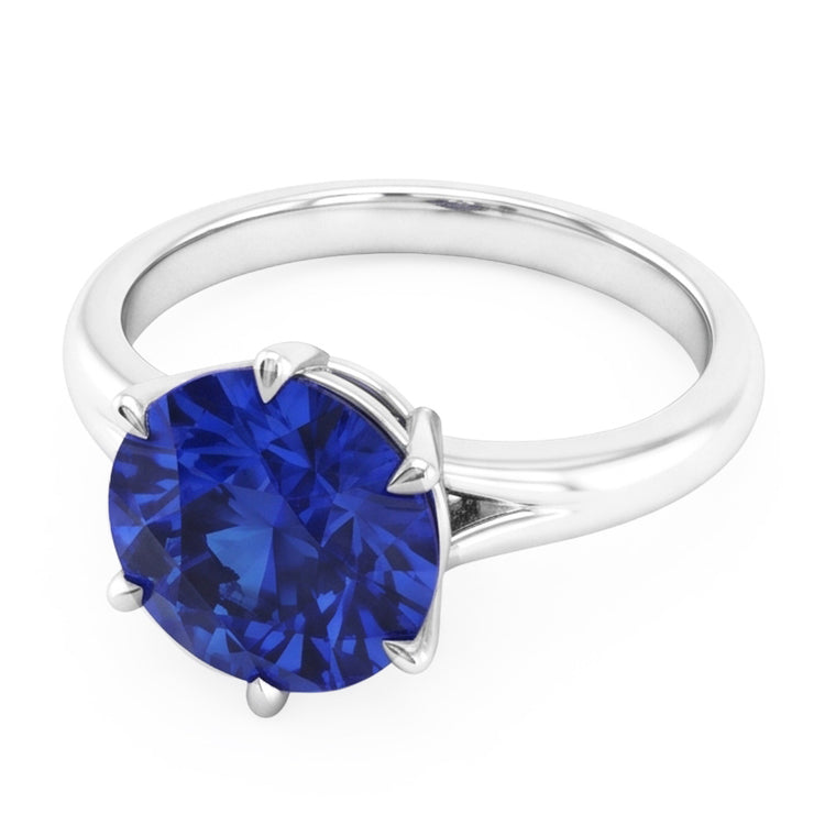 Bague Solitaire Saphir Bleu De Forme Ronde Sertie De Griffes