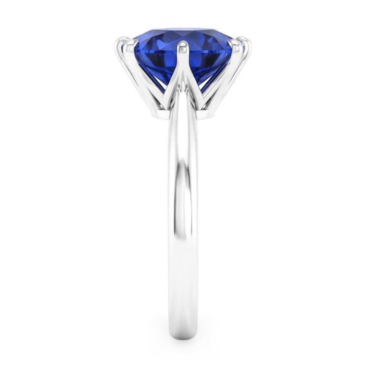 Bague Solitaire Saphir Bleu De Forme Ronde Sertie De Griffes