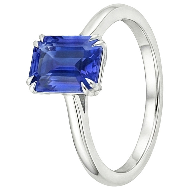 Bague Solitaire Saphir Bleu Émeraude 3 Carats Or Blanc 14K