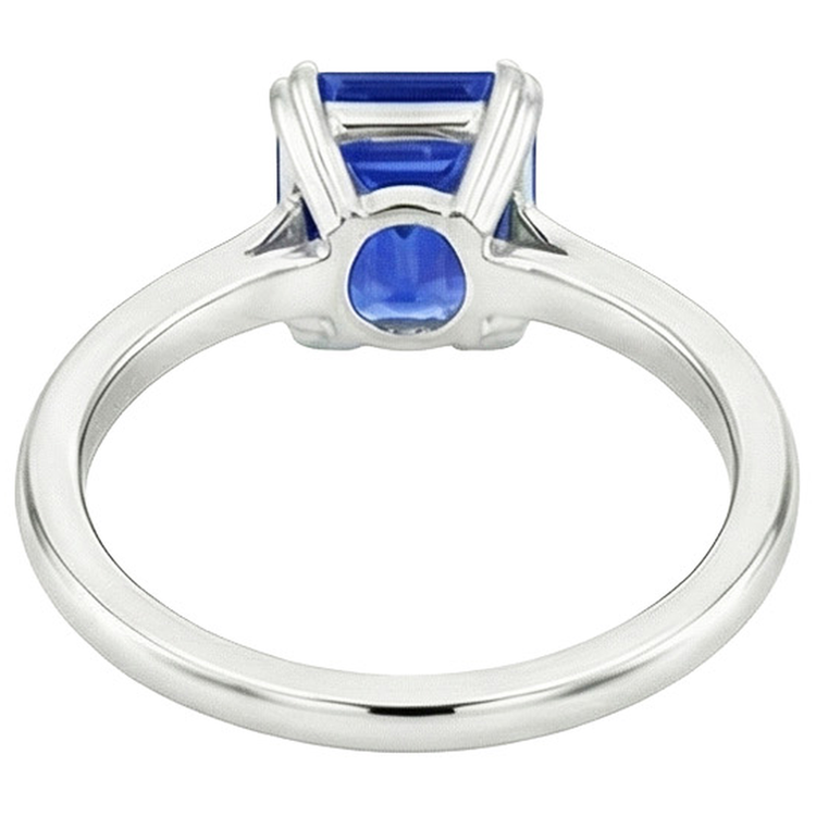 Bague Solitaire Saphir Bleu Émeraude 3 Carats Or Blanc 14K