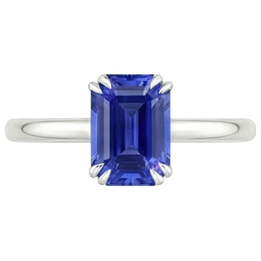Bague Solitaire Saphir Bleu Émeraude 3 Carats Or Blanc 14K