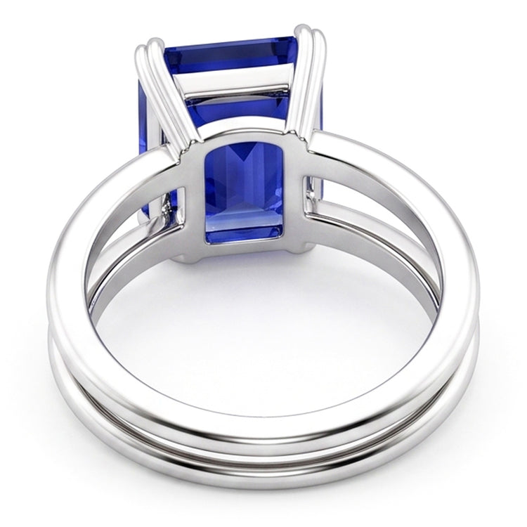 Bague Solitaire Saphir Bleu Emeraude Double Griffe Split Tige 2 Carats