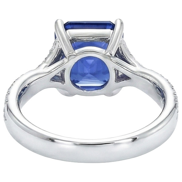 naturel asscher saphir 4.50carats bague vue de profil