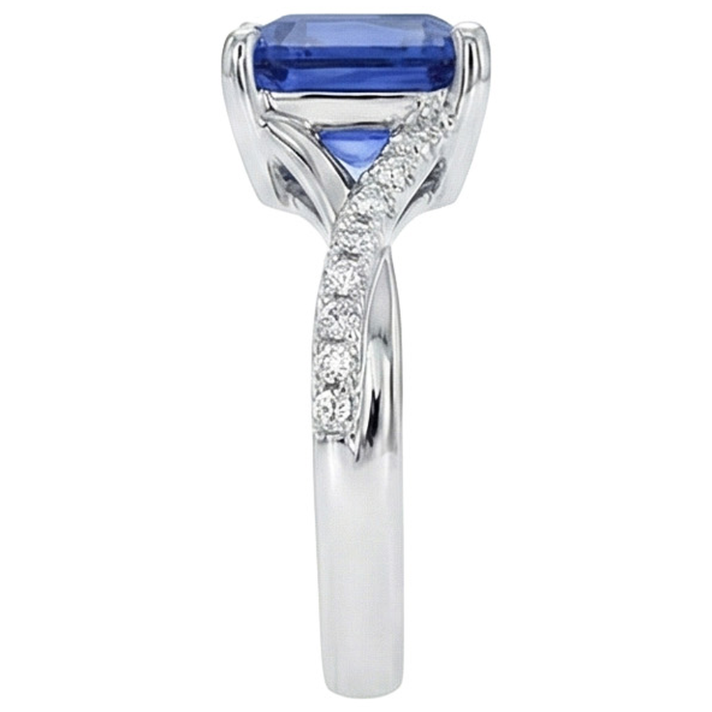 naturel asscher saphir 4.50carats bague vue de dessus