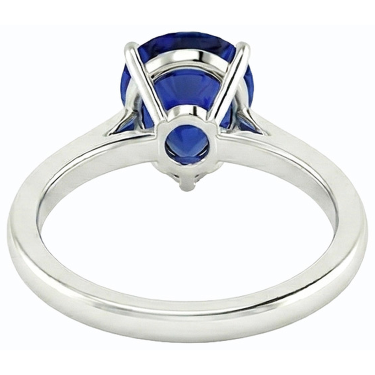 Bague Solitaire Saphir Bleu Foncé Or Blanc 14K Taille Poire 3 Carats
