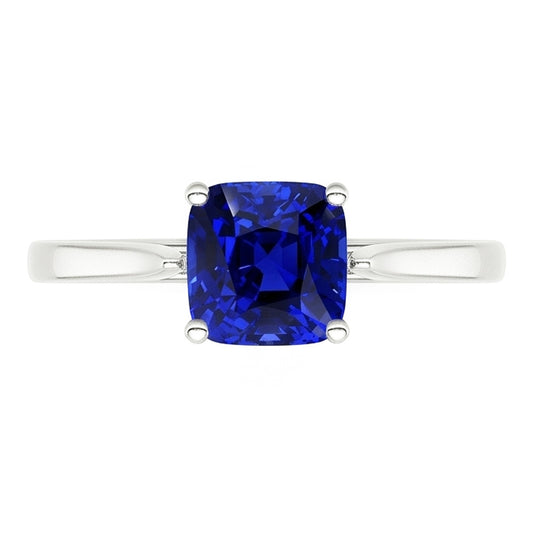 Bague Solitaire Saphir Bleu Naturel 1.50 Carats Bijoux Femme Or