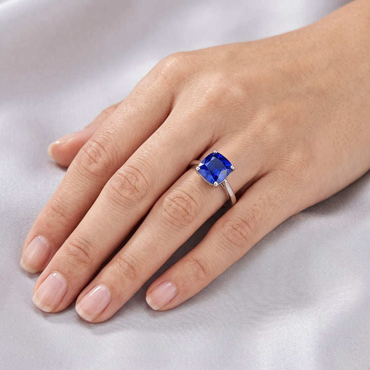 Bague Solitaire Saphir Bleu Naturel 1.50 Carats Bijoux Femme Or