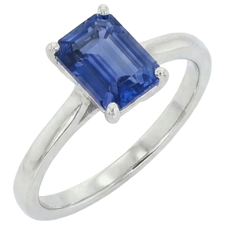 Bague Solitaire Saphir Bleu Naturel Sertie Griffe Emeraude 1.50 Carats