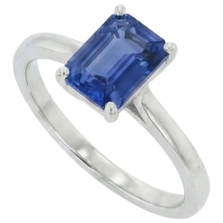 Bague Solitaire Saphir Bleu Naturel Sertie Griffe Emeraude 1.50 Carats