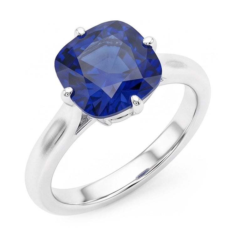 Bague Solitaire Saphir Bleu Or Blanc 14K Bijou 2 Carats