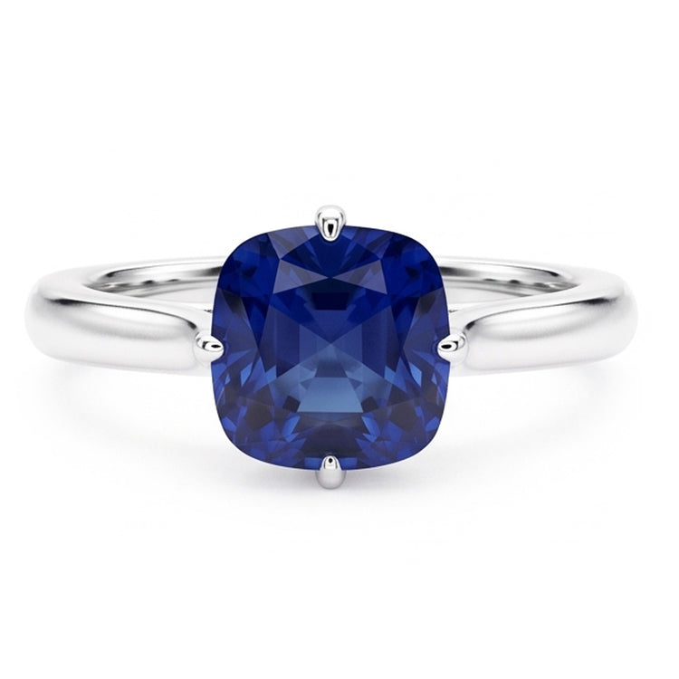 Bague Solitaire Saphir Bleu Or Blanc 14K Bijou 2 Carats