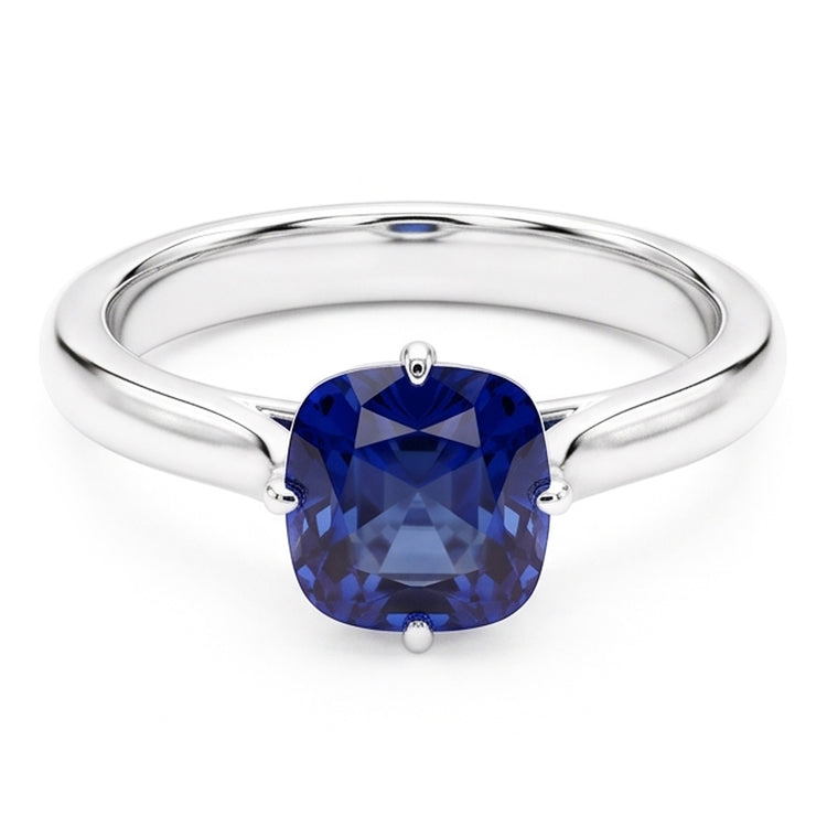 Bague Solitaire Saphir Bleu Or Blanc 14K Bijou 2 Carats