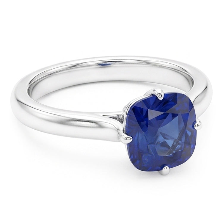 Bague Solitaire Saphir Bleu Or Blanc 14K Bijou 2 Carats
