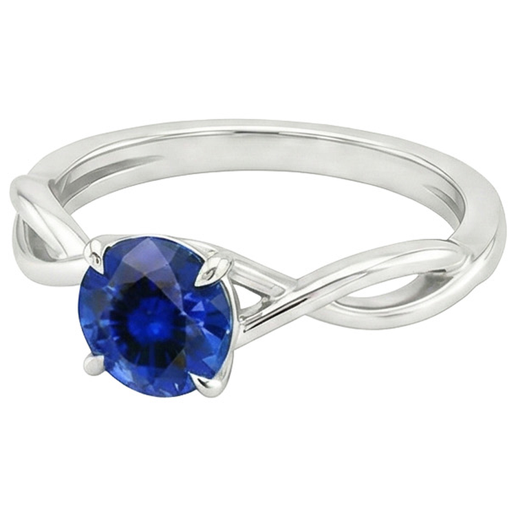 Bague Solitaire Saphir Bleu Pierre Gemme Tige Torsadée Or Blanc 2 Carats