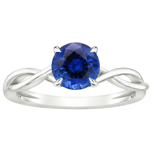 Bague Solitaire Saphir Bleu Pierre Gemme Tige Torsadée Or Blanc 2 Carats