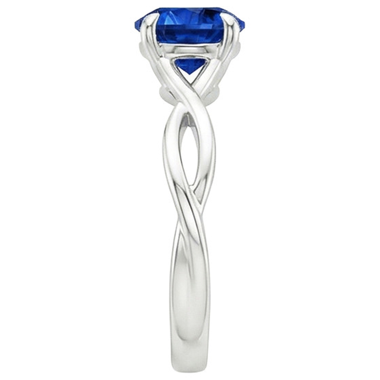Bague Solitaire Saphir Bleu Pierre Gemme Tige Torsadée Or Blanc 2 Carats
