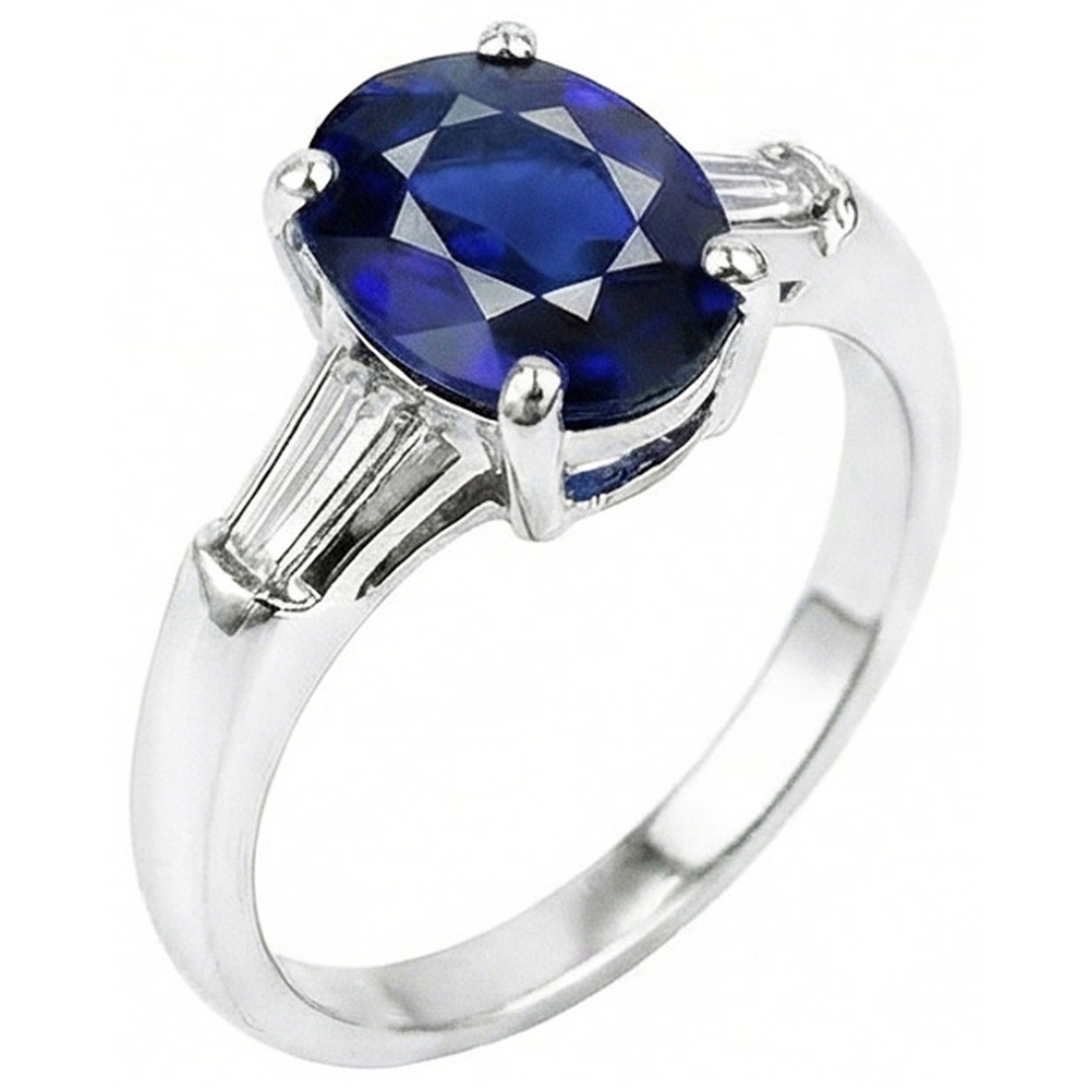 naturel oval saphir 2.50carats bague vue de face