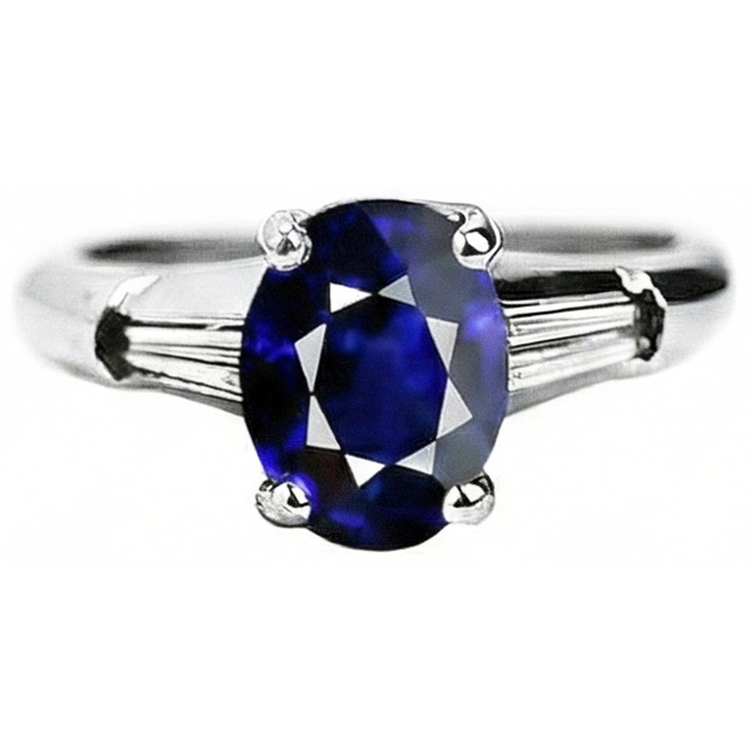 naturel oval saphir 2.50carats bague vue de dessus