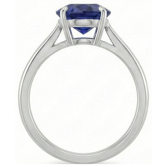 Bague Solitaire Saphir Bleu Taille Ovale 2 Carats Or Blanc 14K