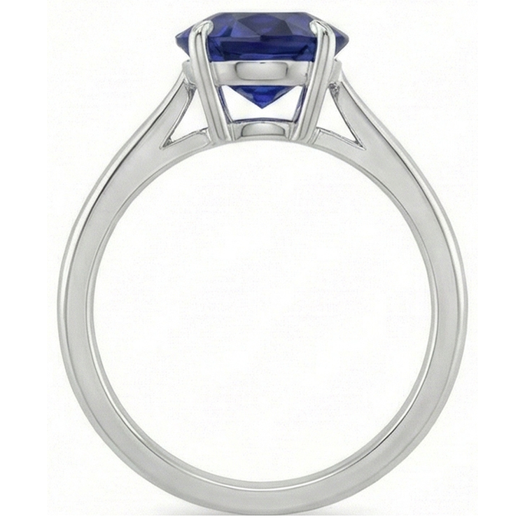 Bague Solitaire Saphir Bleu Taille Ovale 2 Carats Or Blanc 14K