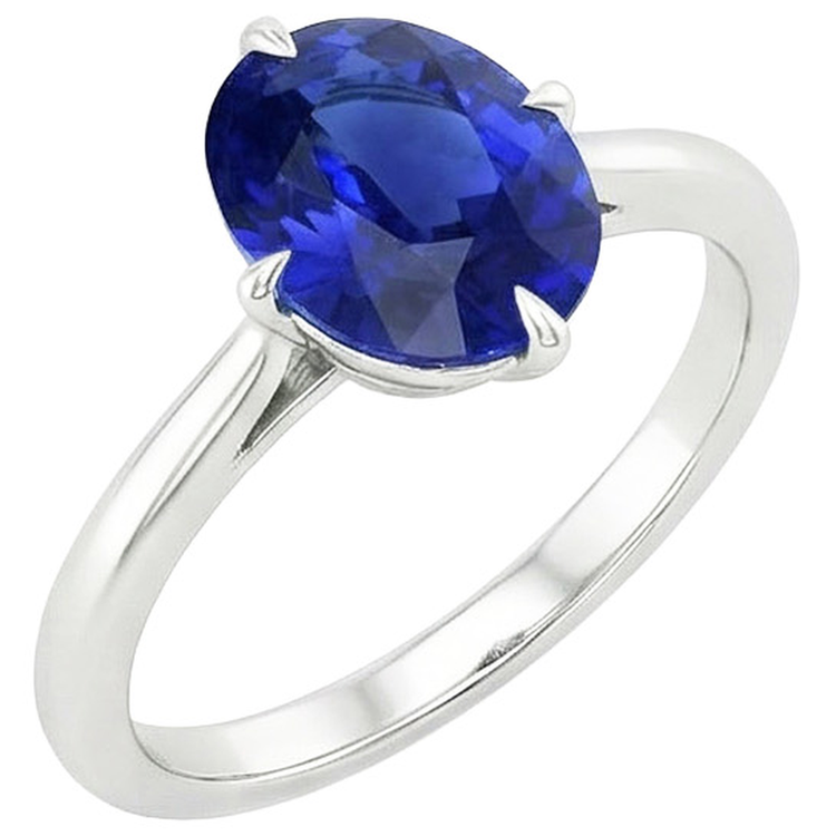 Bague Solitaire Saphir Bleu Taille Ovale Sertissage Griffe 3 Carats
