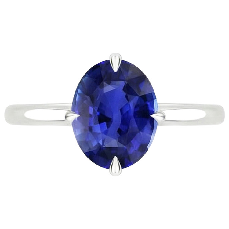 Bague Solitaire Saphir Bleu Taille Ovale Sertissage Griffe 3 Carats