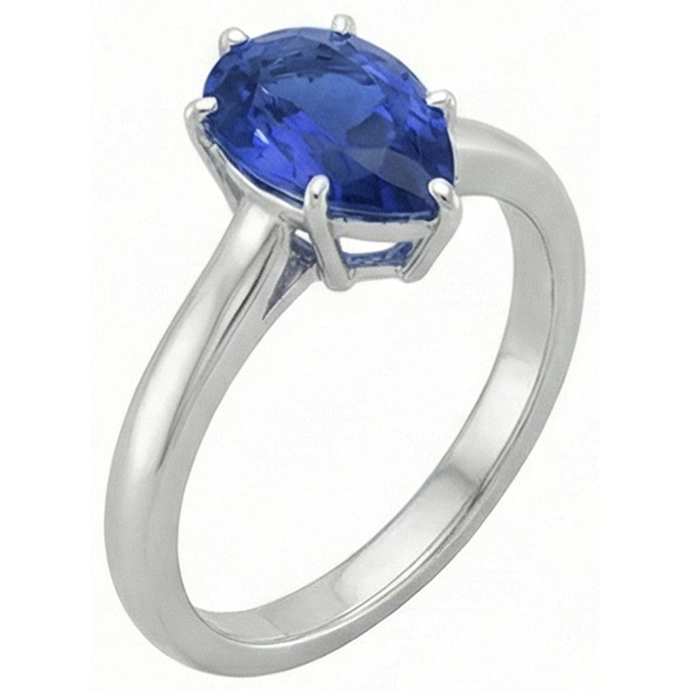 naturel pear saphir 2carats bague vue de dessus