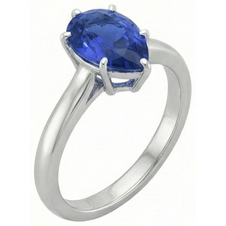 naturel pear saphir 2carats bague vue de dessus