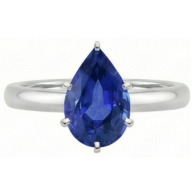 naturel pear saphir 2carats bague vue de profil