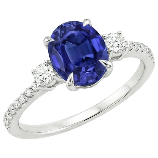 naturel oval saphir 3.50carats bague angle de côté