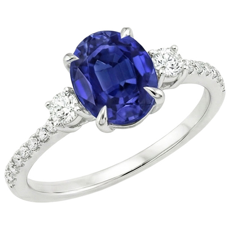 naturel oval saphir 3.50carats bague angle de côté