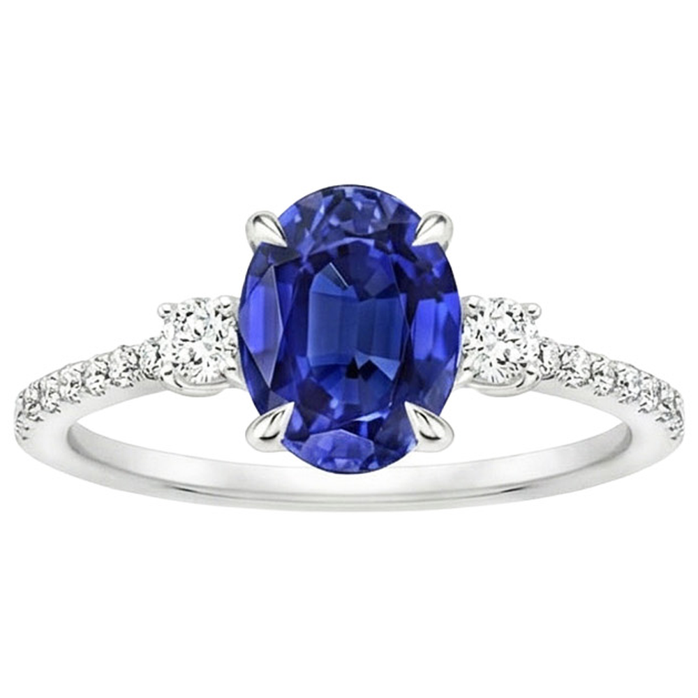 naturel oval saphir 3.50carats bague vue de dessus