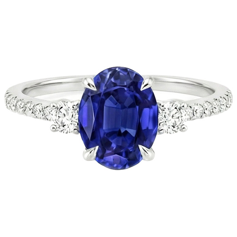 naturel oval saphir 3.50carats bague vue de profil
