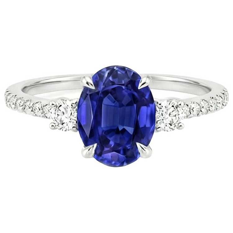 naturel oval saphir 3.50carats bague vue de profil