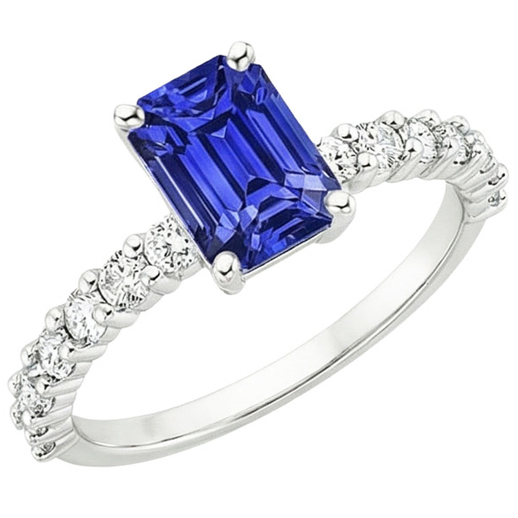 Bague Solitaire Saphir Ceylan Avec Accents & Diamants Naturels Extraits des Mines ( et non cultivés en laboratoire ) 5 Carats