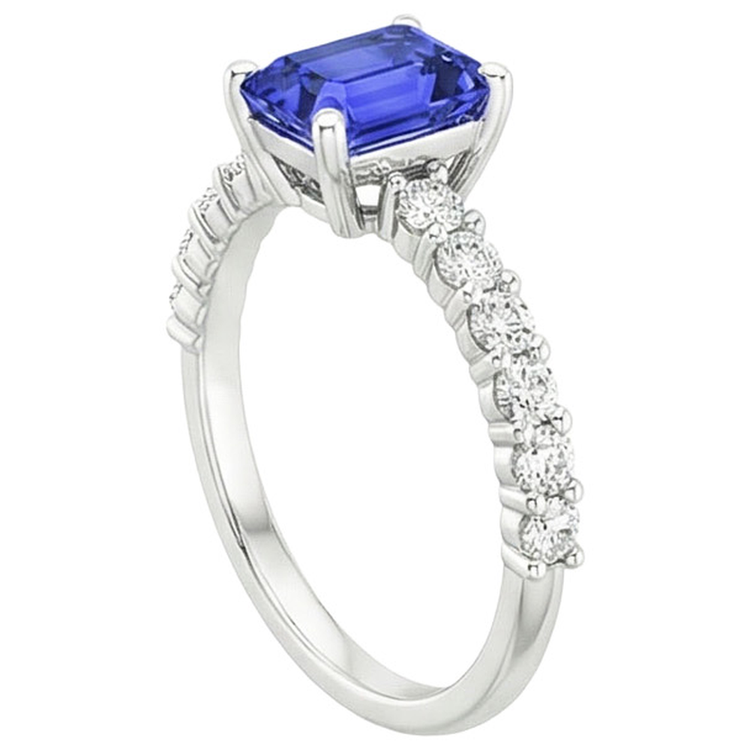 Bague Solitaire Saphir Ceylan Avec Accents & Diamants Naturels Extraits des Mines ( et non cultivés en laboratoire ) 5 Carats