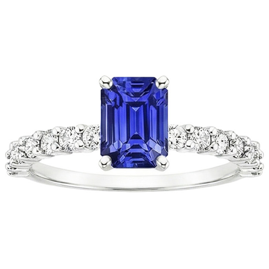Bague Solitaire Saphir Ceylan Avec Accents & Diamants Naturels Extraits des Mines ( et non cultivés en laboratoire ) 5 Carats