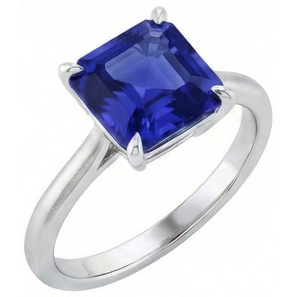 Bague Solitaire Saphir Ceylan Taille Asscher 2 Carats Bijoux Femme