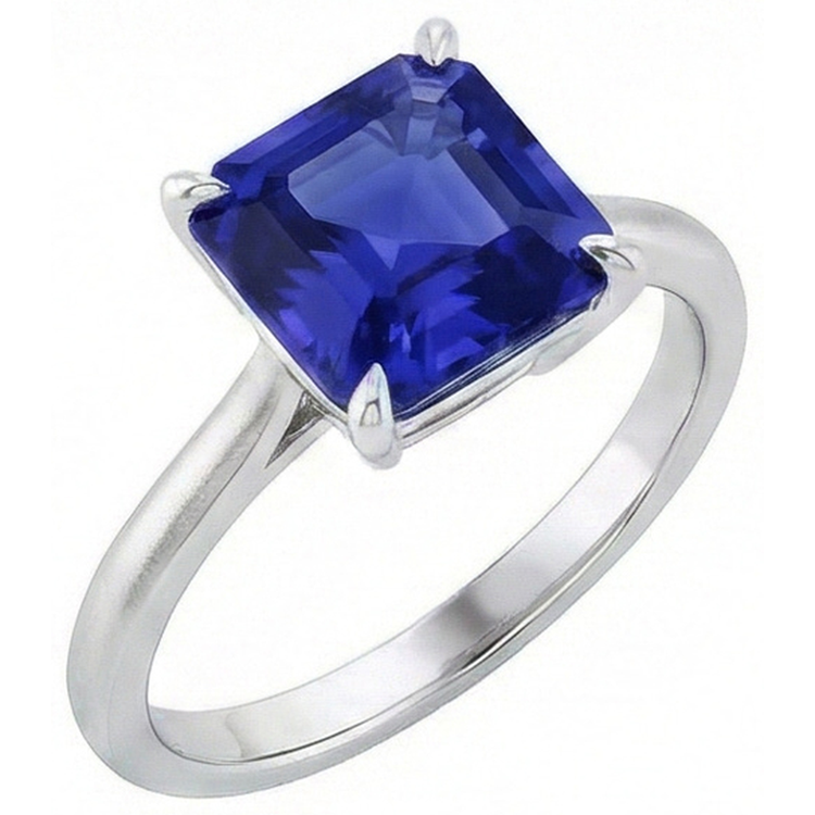 Bague Solitaire Saphir Ceylan Taille Asscher 2 Carats Bijoux Femme