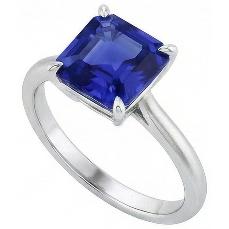 Bague Solitaire Saphir Ceylan Taille Asscher 2 Carats Bijoux Femme