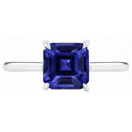 Bague Solitaire Saphir Ceylan Taille Asscher 2 Carats Bijoux Femme