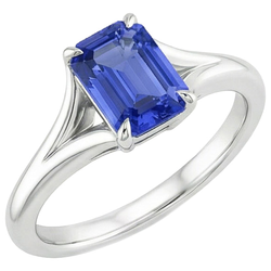 Bague Solitaire Saphir Sri Lankais 3 Carats Taille Emeraude Or Blanc 14K