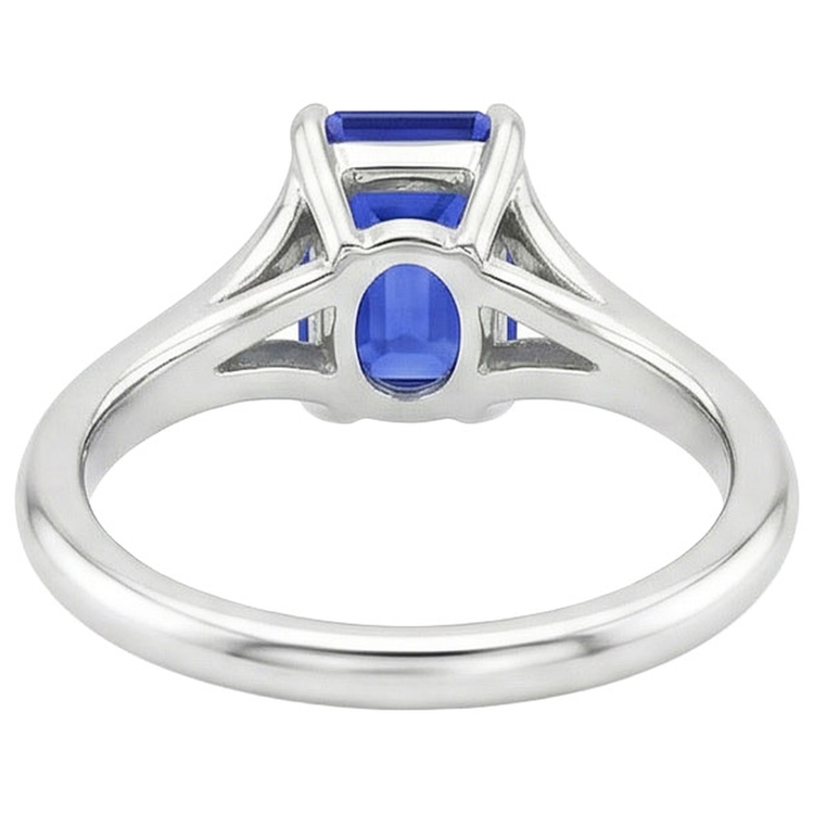 Bague Solitaire Saphir Sri Lankais 3 Carats Taille Emeraude Or Blanc 14K